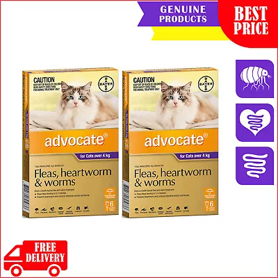 ADVOCATE Heartworm Flea Worm Treatment 12 Pipettes For All Sizes Cats • $175.96