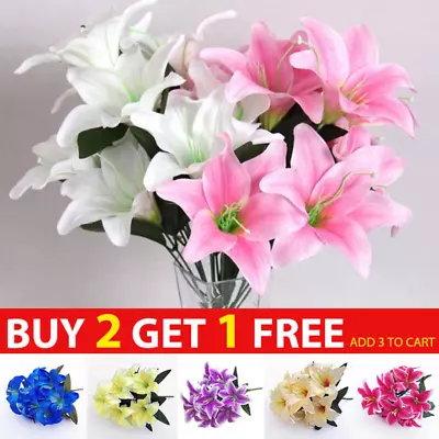 Pretty Artificial Fake Lily Silk Flowers Bunch Home Wedding Party Garden Decor • £5.64