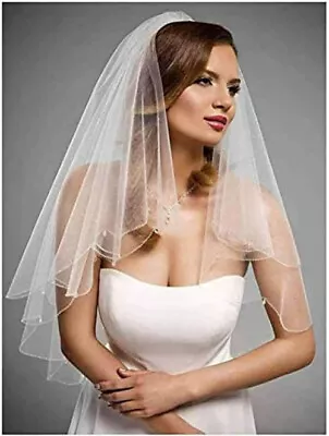 £17.66 • Buy Bridal White Veil 2 Tier Crystal Drop Edge