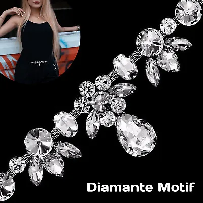 £8.39 • Buy Diamante Rhinestone Applique Wedding Bridal Sew On Crystal Patch Glue On Motif