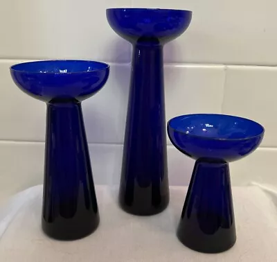 Vintage MCM Set Of Morgantown Glass Sonata Cobalt Blue Candle Holder / Vases • $70