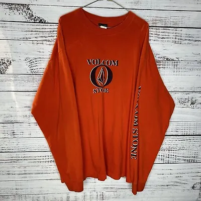 Vintage Y2K Volcom Stone Skate Long Sleeve Big Graphic T-Shirt Orange Men’s 2XL • $19.79