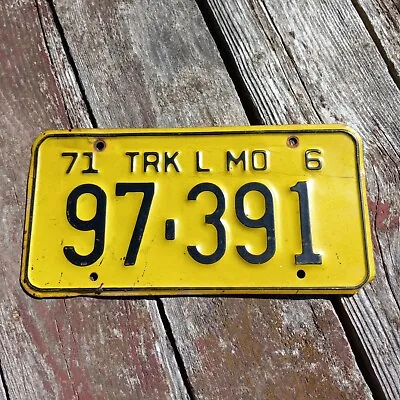 1971 Missouri TRUCK L License Plate -  97 391  (black On Yellow) 71 TRK L MO 6 • $16.50