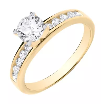 9ct Yellow Gold On Silver 1.00CT CZ Solitaire Engagement Ring Size J To V • £24.95