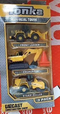 TONKA Real Tough Diecast Construction Crew 3PK  Front Load Excavator Roller 2018 • $25.99
