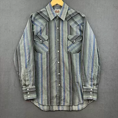 Ely Cattleman Shirt Mens Medium Green Blue Red Stripe Long Sleeve Pearl Snap • $15.68