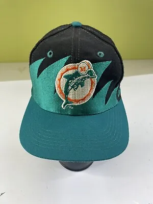 Miami Dolphins Vintage Logo Athletic Shark Tooth Pro Line Hat Black Fitted 6 7/8 • $31