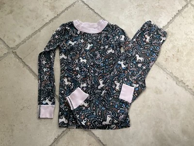 $18 • Buy HANNA ANDERSSON Pink/Black Unicorn Organic Long Pajamas, Size 120 (6-7)
