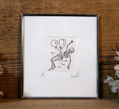 Day Of The Dead Floating Skeleton With Balloons Etching Handmade Mexico Folk Art • $25