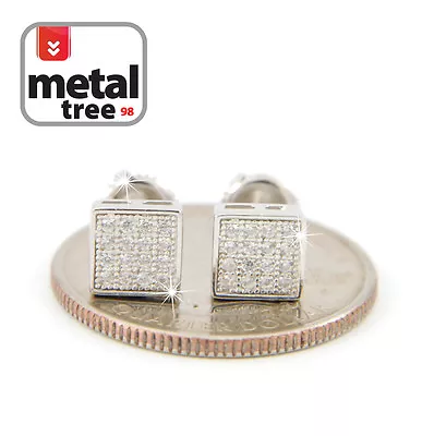 Women's Men's Micro Pave 6 Mm Flat Block Screw Back Stud Earrings • $18.98