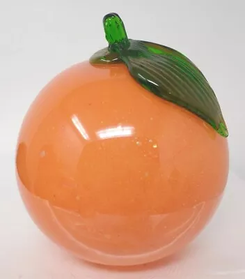 Vintage MCM Hand Blown Art Glass Applied Stem Orange Fruit Décor 6  Murano Style • $9.88