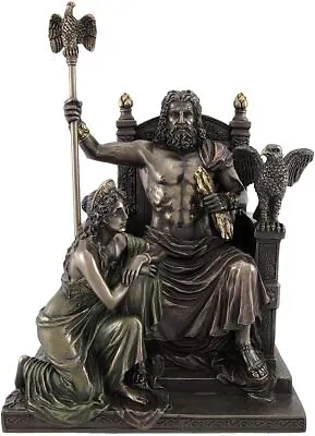 King Zeus God Of Thunder & Hera On Throne Greek Mythology Statue Bronze Finish • $119.99