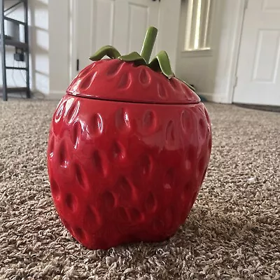 Handmade Ceramic Strawberry Red Cookie Jar/Canister READ DESCRIPTION • $39