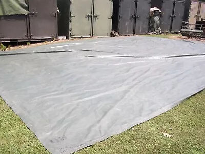 MILITARY SURPLUS VINYL CANVAS TARP TENT TRAILER  22 Ft X 26 Ft ARMY MINOR DAMAGE • $255