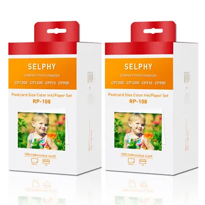 2 Set Canon KP-108IN Ink 4 X6  Photo Paper For Selphy CP910 CP1000 CP1200 CP1300 • £53.91