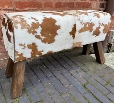 Brown Leather Bench Real Goat Seat Dining Bench Horse Style Vintage Retro Hall • £240.40