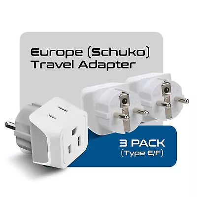 Ceptics USA To Germany France (Schuko) Travel Adapter - Type E/F (CT-9 3 PK) • $11.99