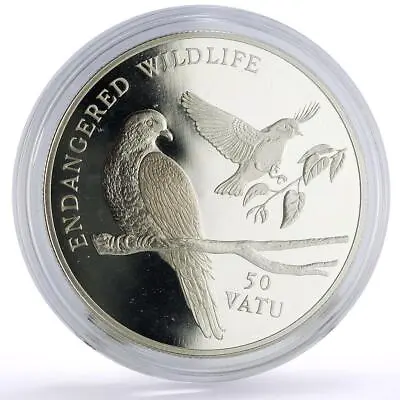 Vanuatu 50 Vatu Conservation Wildlife Pigeon Bird Fauna Proof Silver Coin 1992 • $69.32