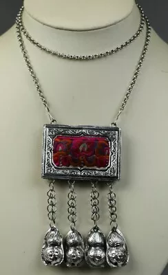 Tribal Exotic Chinese Minority People's Old Hand Embroidery Miao Silver Necklace • $45