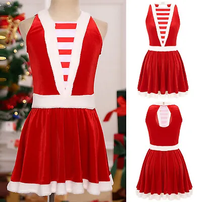 Womens Christmas Rave Santa Velvet Performanc Dress Mini Xmas Nightgown A-Line • $9.99