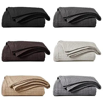 100% Cotton Honeycomb Waffle Effect Washable Sofa Bed Chair Blanket Throw • £14.95