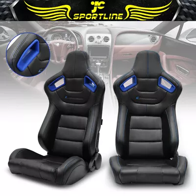 Universal Reclinable Racing Seat Blue Bezel X2 Dual Slider PU & Carbon Leather • $348.99