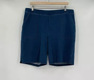 J. Jill Indigo Womens Blue Jersey Cotton Stretch Pull On Bermuda Shorts Sz L • $21.25