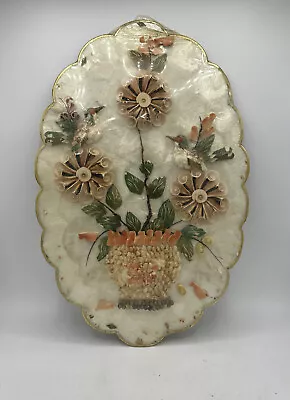 Capiz Shell Seashell Art Birds Flowers Shell Scalloped Wall Art Vintage Sealed • $32