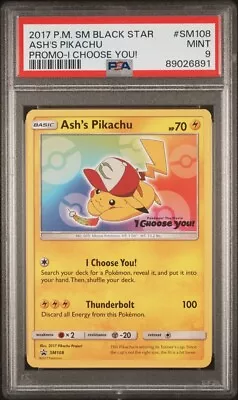 PSA 9 Ash's Pikachu Promo I Choose You SM108 Pokemon Card 2017 US SELLER • $32