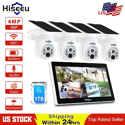 4PCS 4MP Wireless Battery Solar Security Camera System With 10  LCD 10CH NVR Kit • $365.99