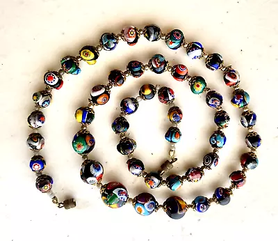 Vintage Graduated Millefiori Glass Bead Necklace - Murano Italy 25 Inches Long • $62