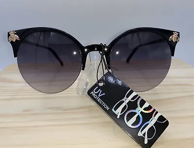 LUXURY RETRO Jackie SUNGLASSES Black Frame Gold Bumblebee Smoked Lens P30206 New • $13.99