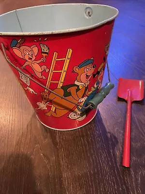 VINTAGE 1950 ‘s OHIO ART HANNA BARBERA TIN PAIL AND SMALL SHOVEL - RARE NO RUST! • $200