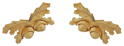 Small Oakleaf Onlay With Two Acorns Carved Wood Applique Matched Pair PN969 • $12.37