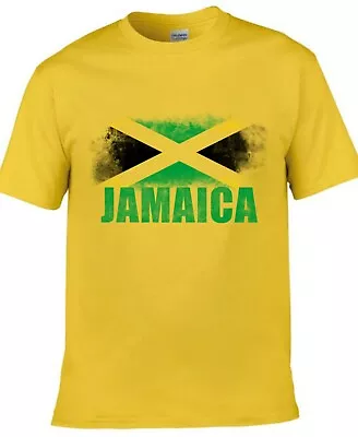 Jamaica Distressed Flag T-shirt Top Jamaican  Sports Gift Adults Yellow Tee Top • £11.99