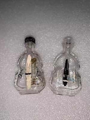 Pair Vintage Empty Glass Embossed Miniature Liquor Cello/ Violin Bottles 2 1/4  • $8.99