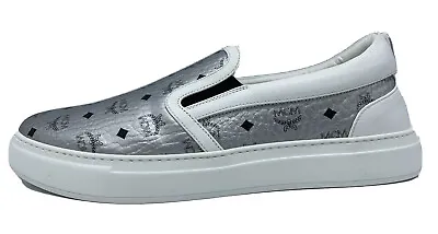 MCM Silver Leather Slip On Sneakers Size US 13 EU 46 Made In Italy • $224.25