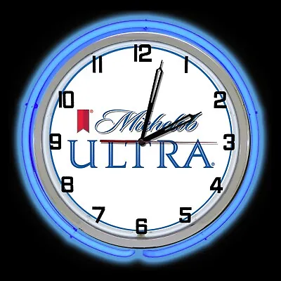 Michelob Ultra Beer Sign 15  Blue Double Neon Clock Man Cave Garage Game Room • $119.99