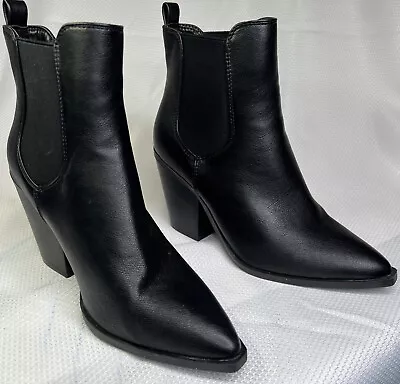 Bamboo Women’s Black Chunky Heeled Boots Size 9 Slip On • $24.99