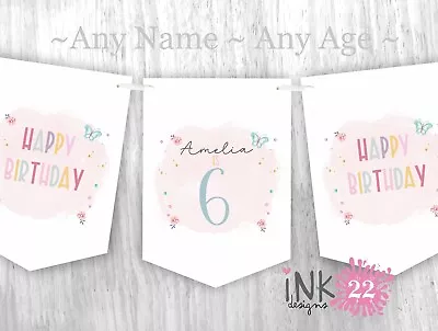 £4.97 • Buy Personalised Birthday Party Decoration Banner Bunting Butterfly 5th 6th 7th 8th