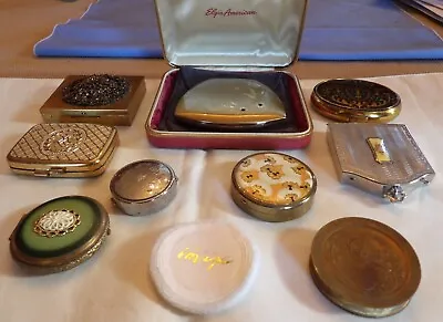 8 Vintage Powder Compacts & 1 Wristlet Makeup/coin Purse:elgin Evening/ Paris& • $130