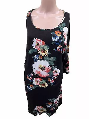 Laura Ashley Black Floral Long Sleeve Dress - UK Ladies Size 12 • £5.50