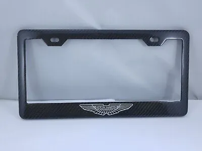 Aston Martin Silver Logo Carbon Fiber License Plate Frame 2x2 Gloss • $38