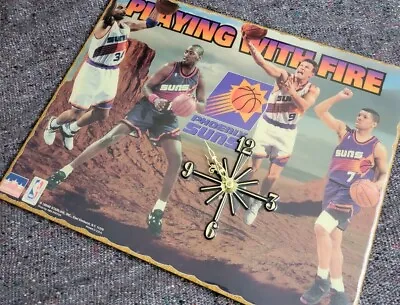 Vintage 90s Phoenix Suns Wood Wall Clock Rare NBA Basketball Fire Starline USA  • $159.99