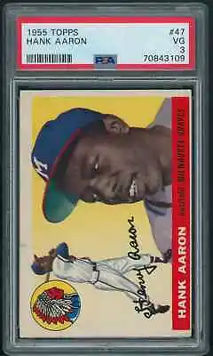 1955 Topps Hank Aaron #47 PSA 3 VG MILWAUKEE BRAVES HOF A5 • $469.99