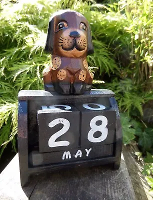 £12.99 • Buy Fair Trade Hand Carved Made Wooden Animal Dog Blocks Desk Perpetual Calendar