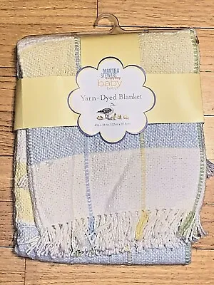 NWT Martha Stewart White Yellow Blue Plaid Fringe Cotton Baby Blanket  NWT • $99.99