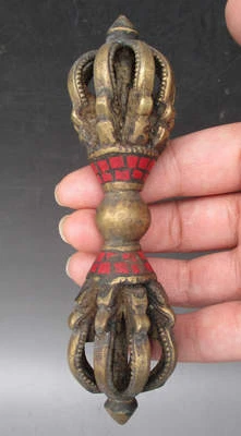 $16.99 • Buy 4.5  Old Tibet Tibetan Coral Bronze Ritual Tool Vajra Dorje Statue