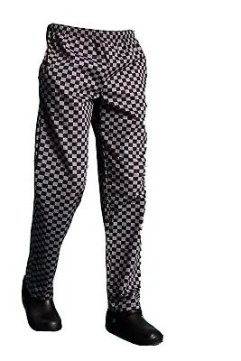 Unisex Chef Trousers UK 20 W 40 In 3XL Black White Check Drawstring 100% Cotton • £10.99