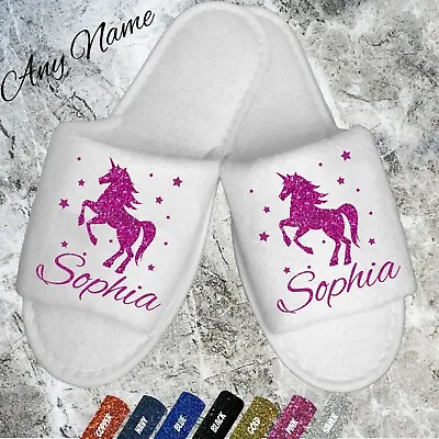 £4.99 • Buy Adults Unicorn Spa Slippers Glitter Personalised Open Toe White Novelty Name